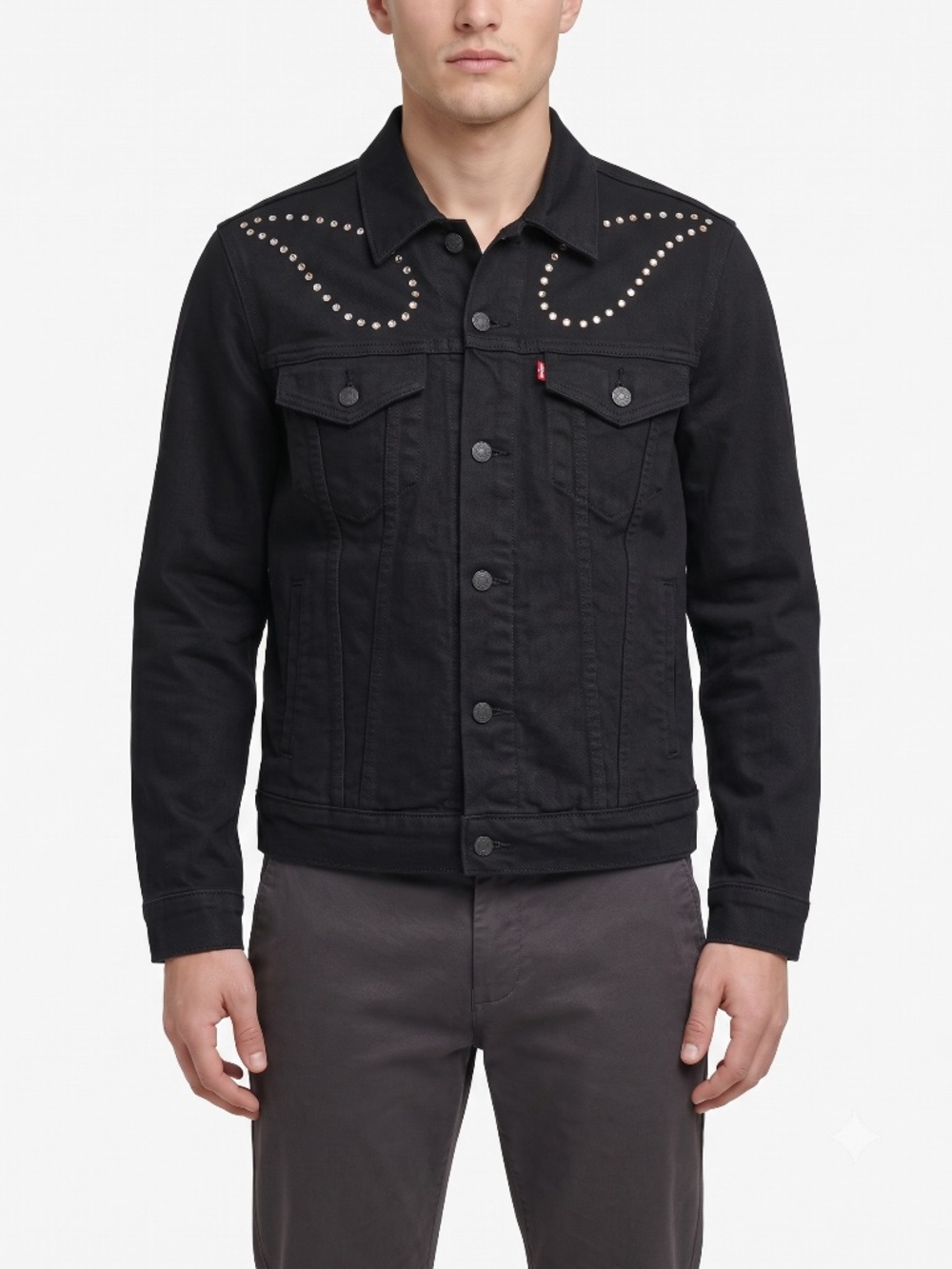 Levi's Premium Embellished Denim Trucker Jacket Black Size S NWT Western Style